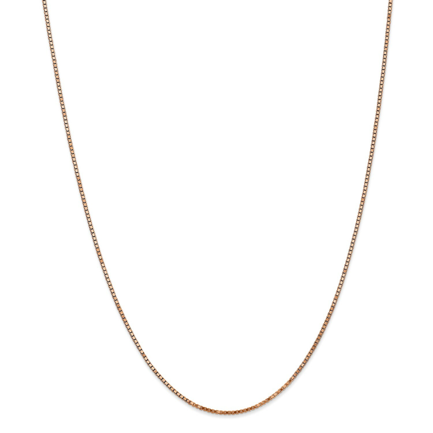 14k Rose Gold 1.3mm Solid Plain Box Link Chain w/ Lobster Clasp 16″ – 30″