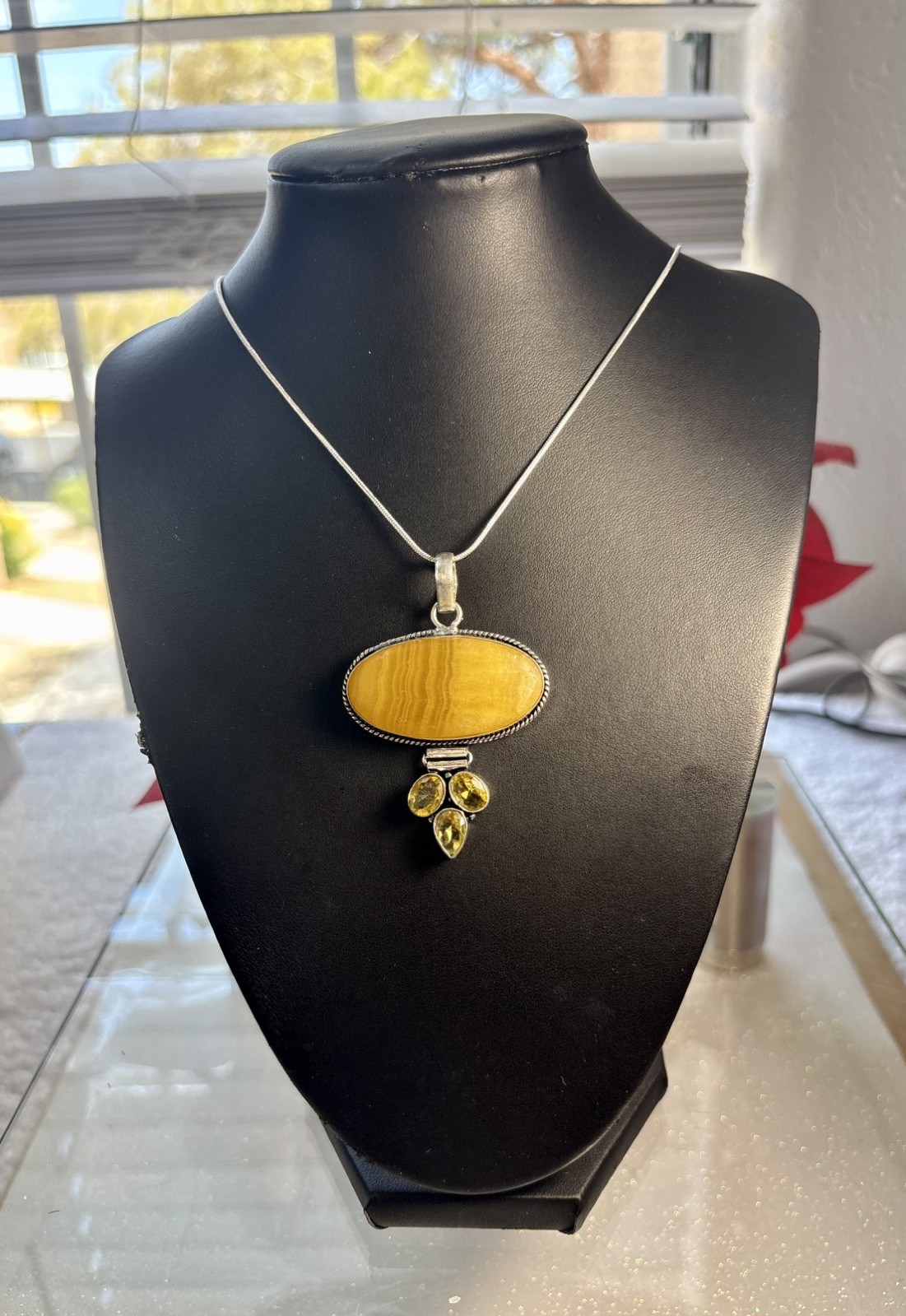 Handmade Yellow Lace Agate Citrine Gemstone Pendant 2.4″ On Sterling Silver
