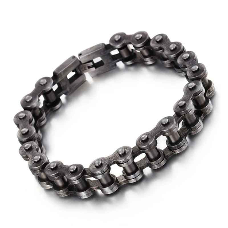 Punk Brush Black Bike Chain Bracelet Men Hiphop Stainless Steel Bicycle Bangle