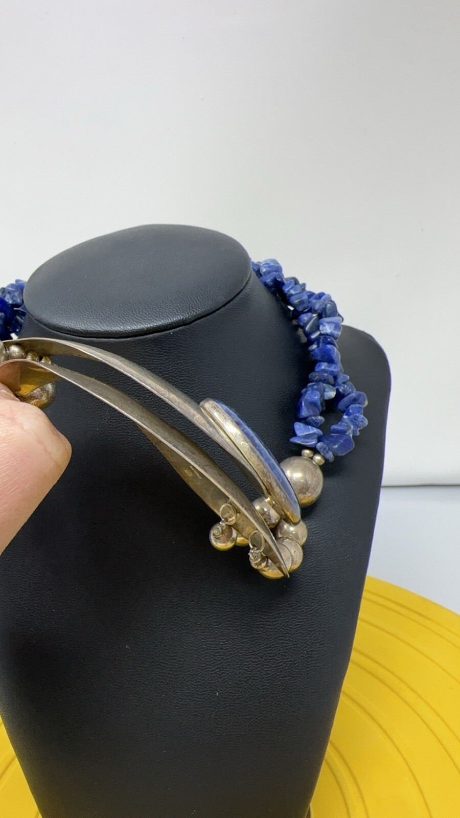Sterling silver choker and Lapis genuine Stone 114g 18 In