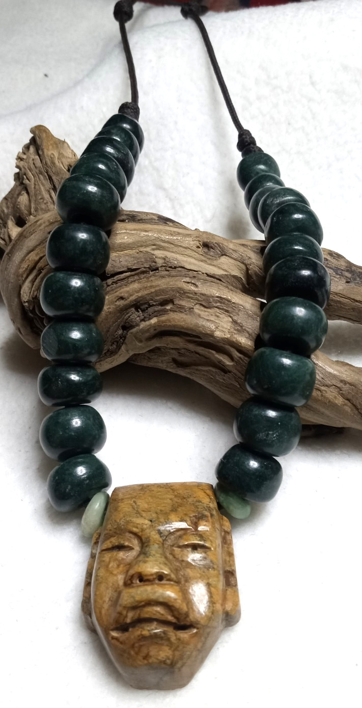 Toltec Modern Precolombia Mask With Guatemala Beads Neckalce.