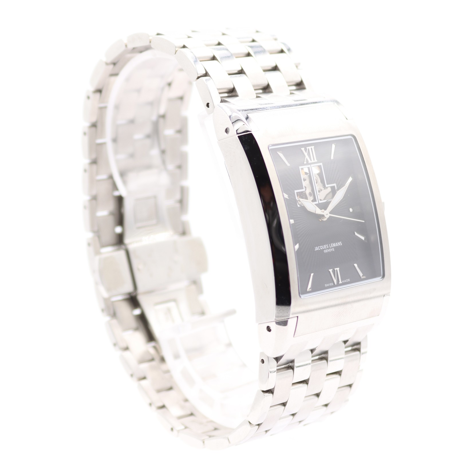 NOS 32.5mm Jacques Lemans G186C Geneve Open Heart Automatic Wristwatch Steel