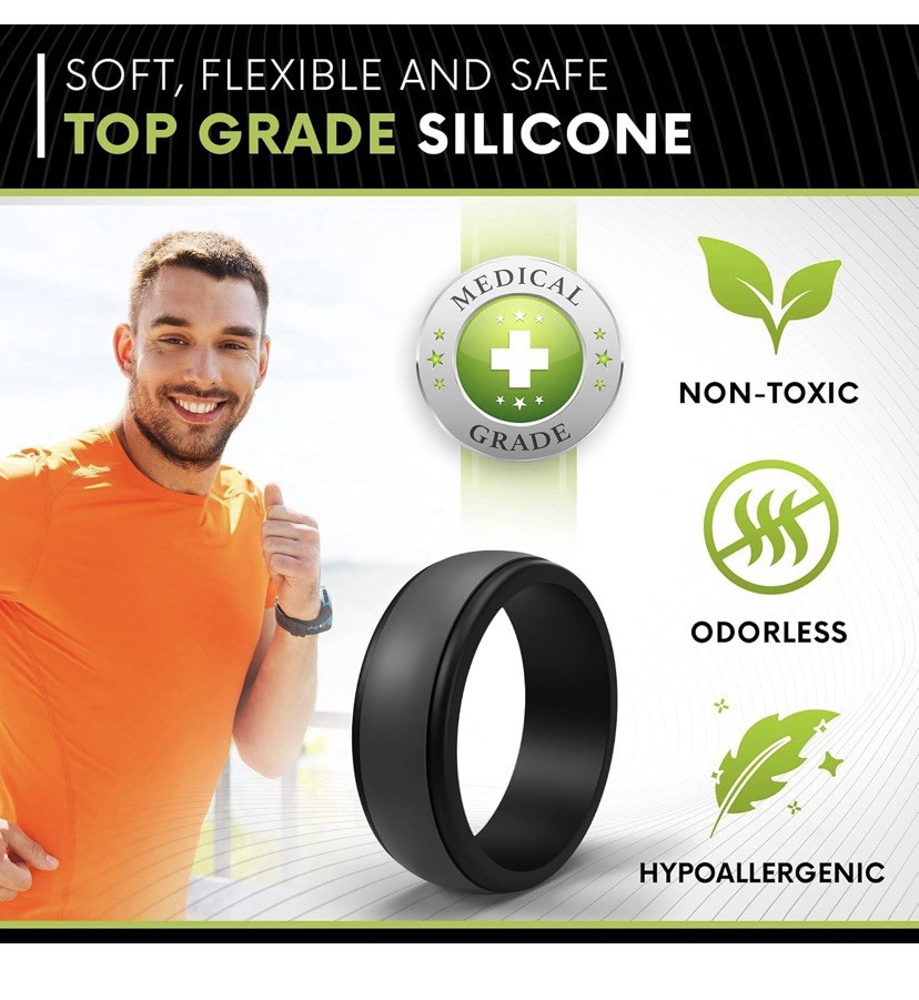 Popchose Silicone Ring Black Size 11 Men’s Non-Toxic Hypoallergenic