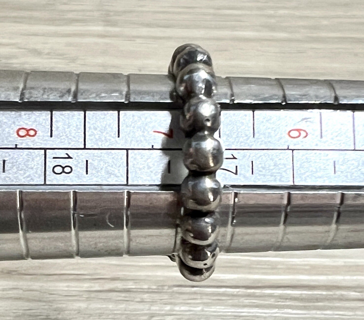 Designer Dian Malouf Sterling Silver Beaded Shank Cross Eternity Ring, Size 6.5