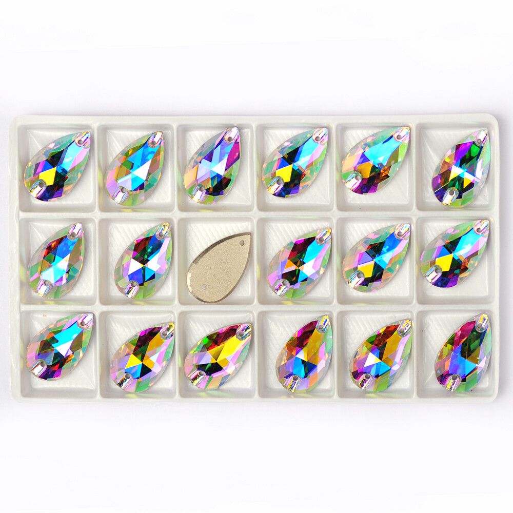 3230 Drop Sew On Rhinestones AB Clear Crystals Stones Flat Back Sewing Beads