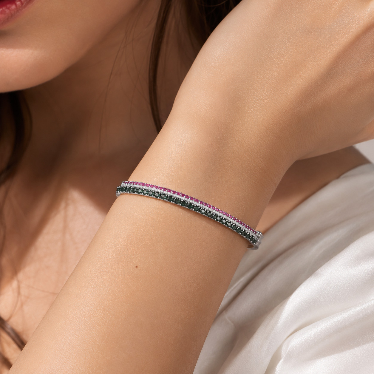 2.70Ct Certified Blue Diamonds Bangle Bracelet ,Ruby Accents, Free Diamond Studs