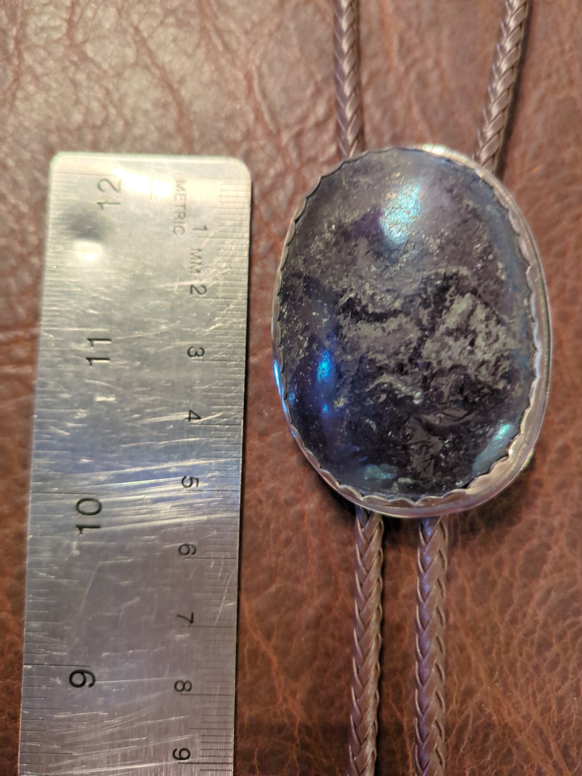 bolo tie silver handmade covellite