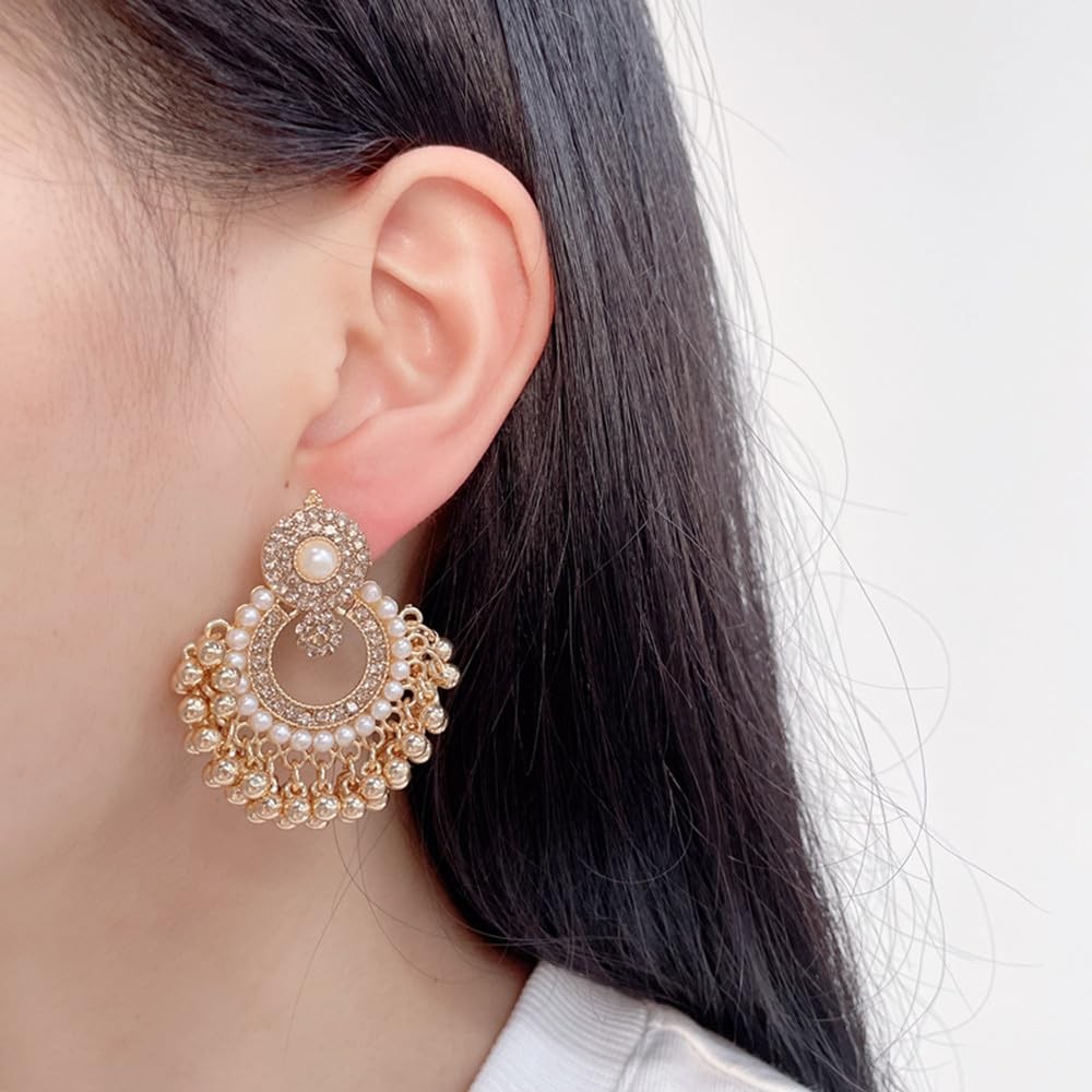 Vintage Beaded Tassel Dangle Drop Earrings Statement Boho CZ Simulated