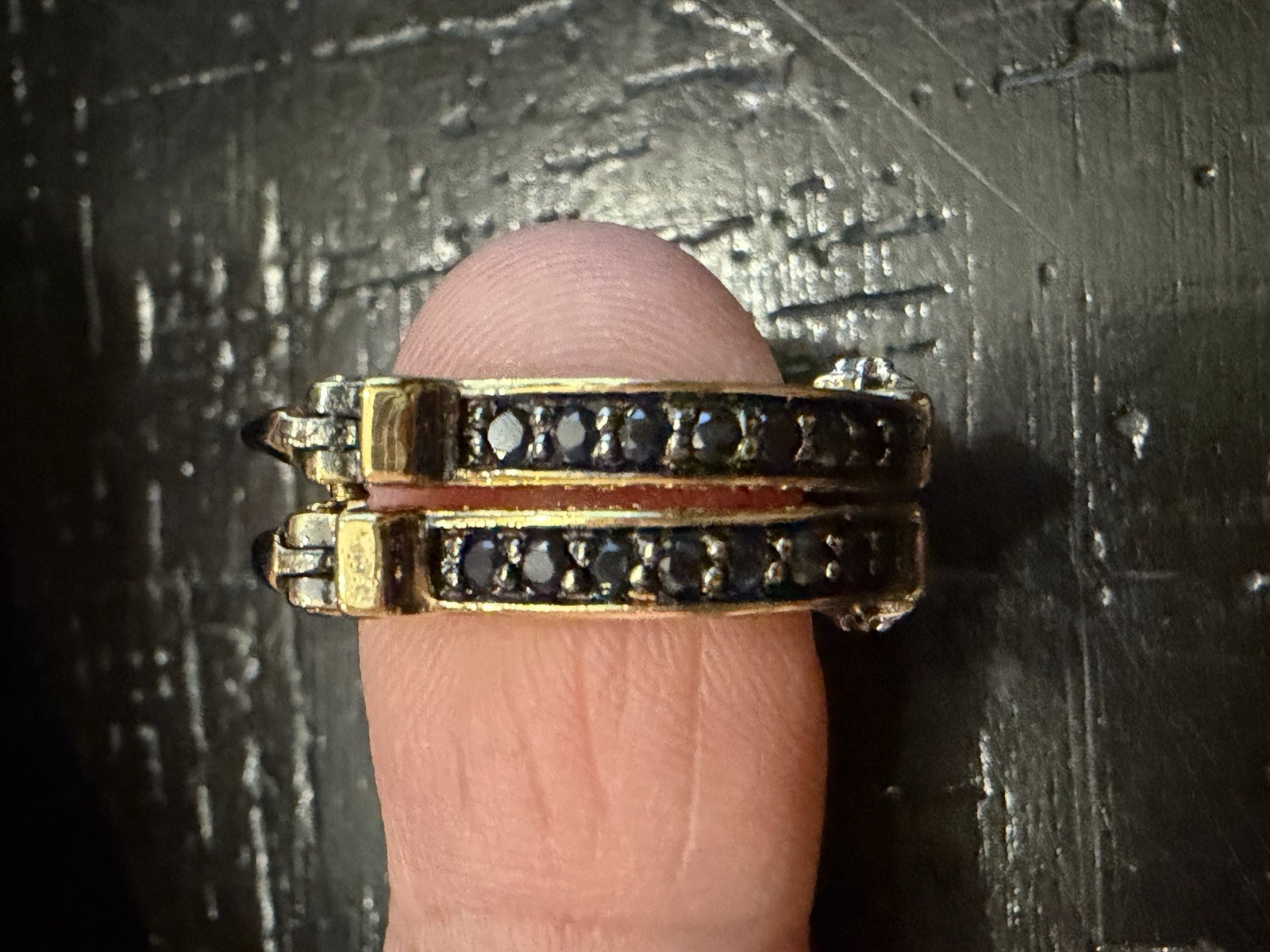 Vintage Silver 2 Diamond & 16 Sapphire Black Beauty Western Hook Earrings