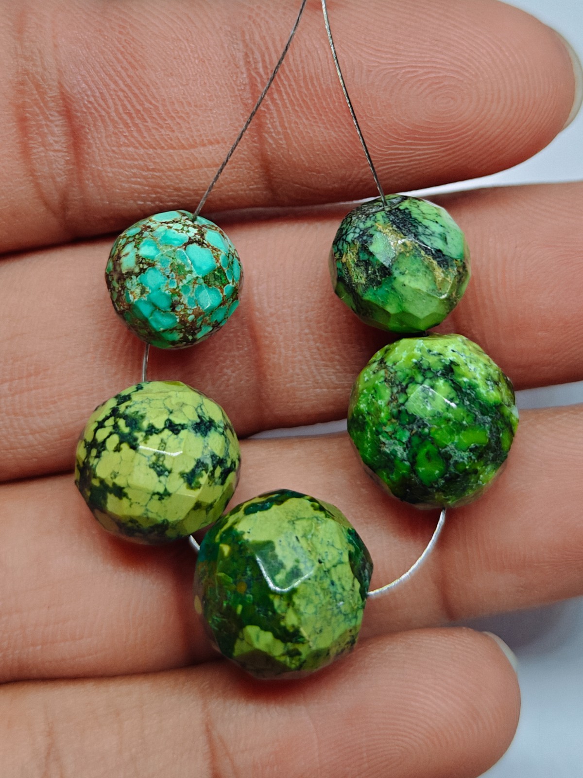 Natural Turquoise Faceted Round Beads Loose Hubie Green Gemstone For Jewelry 58C