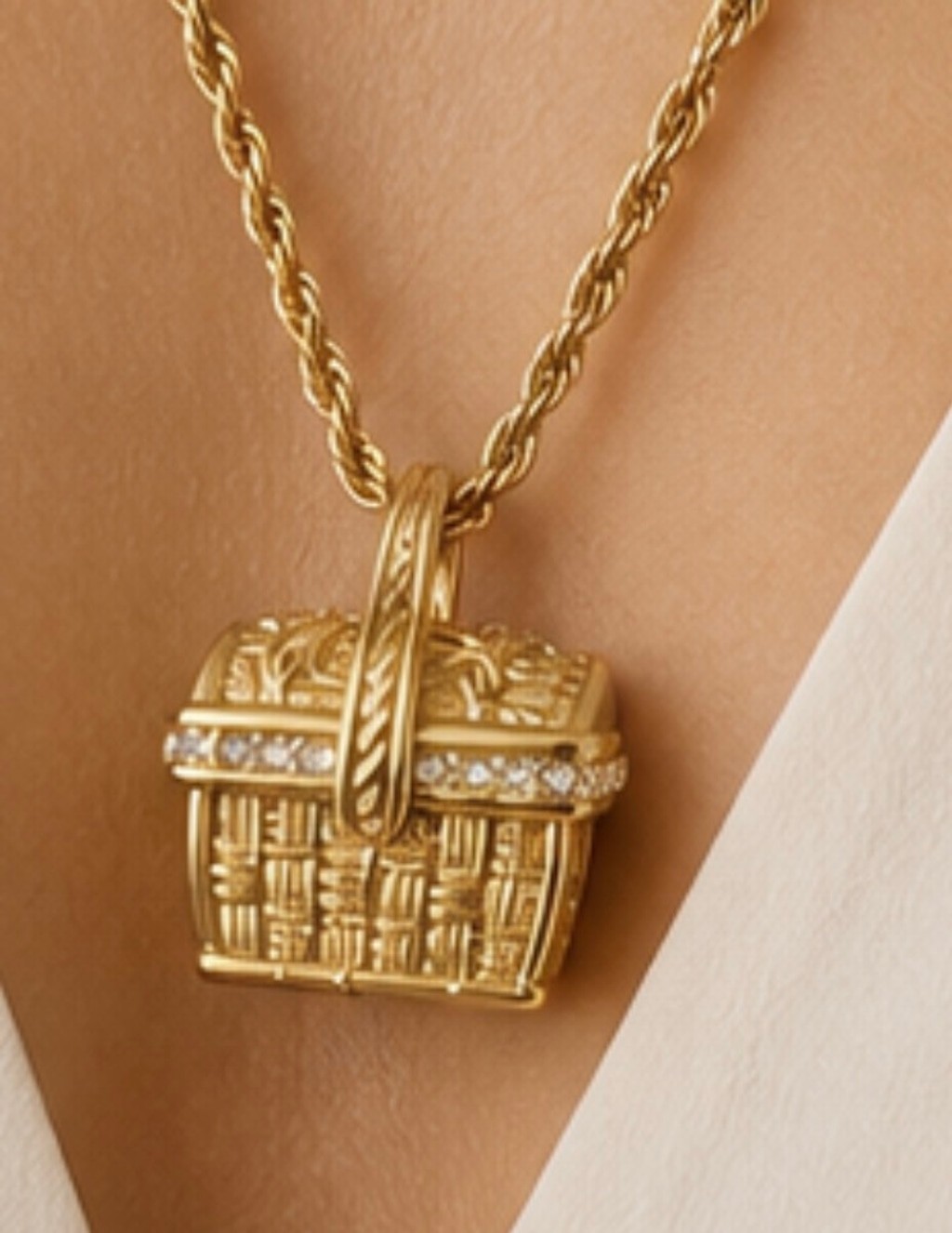 David Markstein Italian Bronze Basket Necklace 18in 18k Gold Covered
