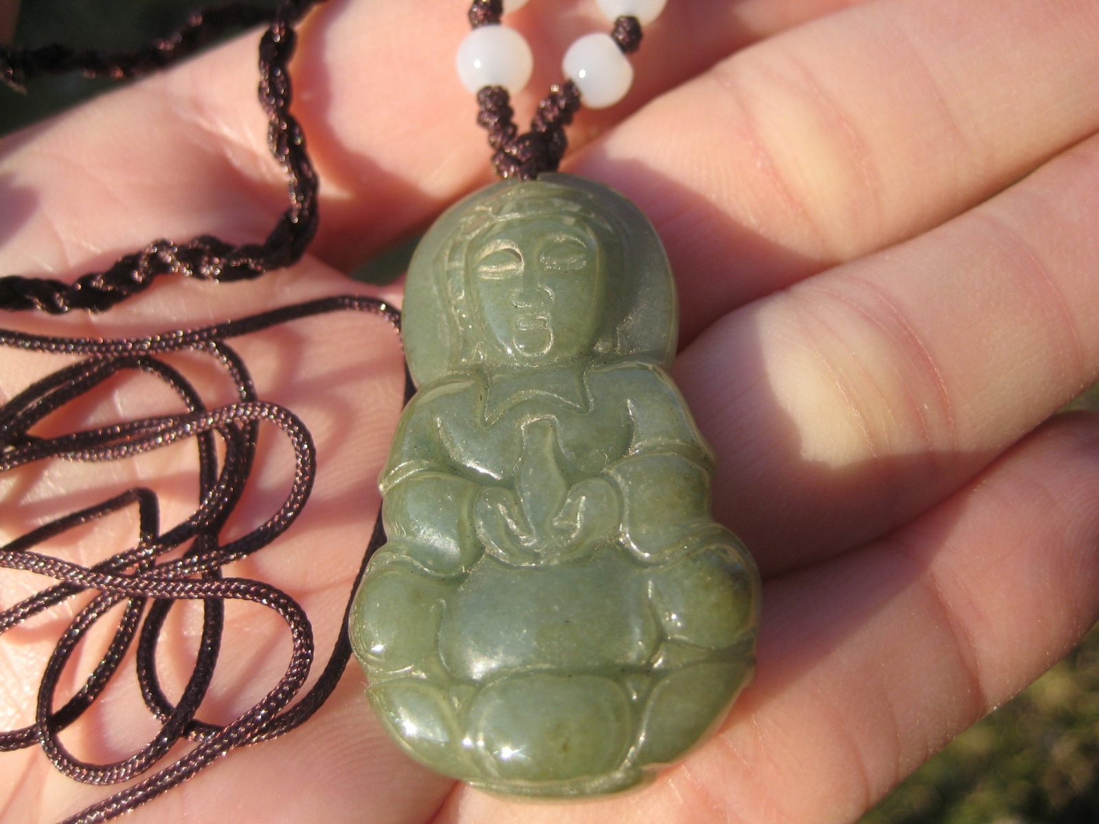 Jadeite Jade Kuan Yin Pendant Necklace Amulet Myanmar A2859