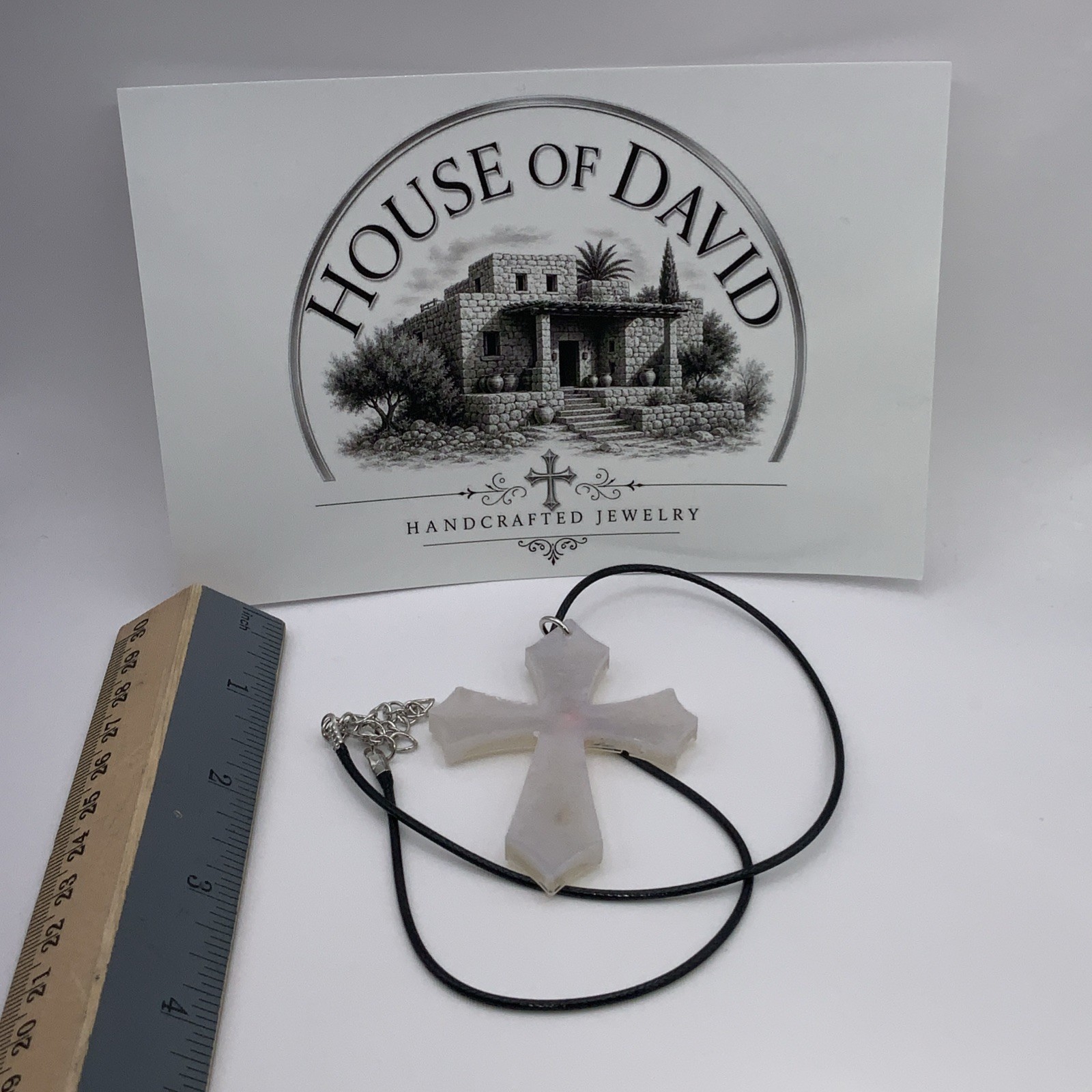 House Of David Handmade Cross Necklace Floating 3D Pearls