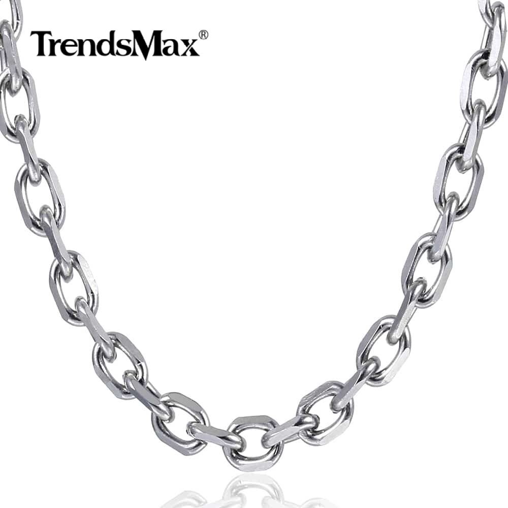 8mm Heavy Mens Cable Rolo Link Silver Tone Stainless Steel Necklace Chain 18-24″