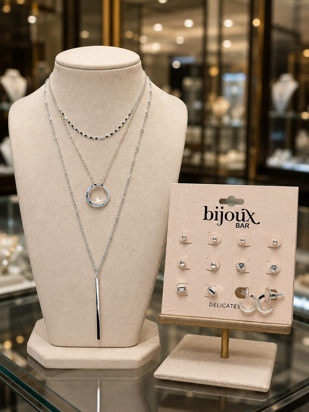 Bijoux Bar Delicates Layered Silver-tone Necklace And Earrings Bundle