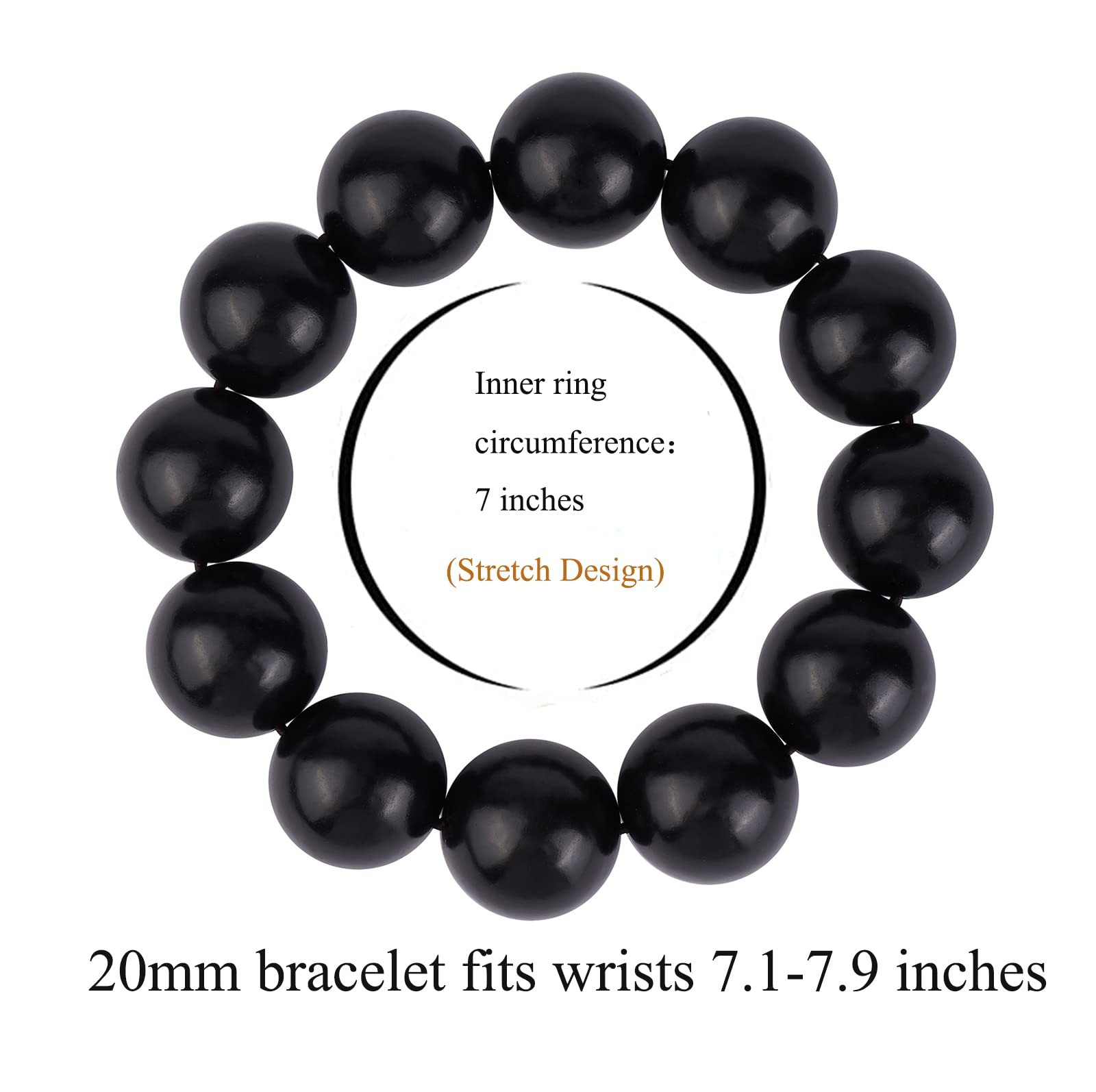 anzhongli Bead Bracelet for Men Prayer 7.5 inches, 20mm 12 beads ebony