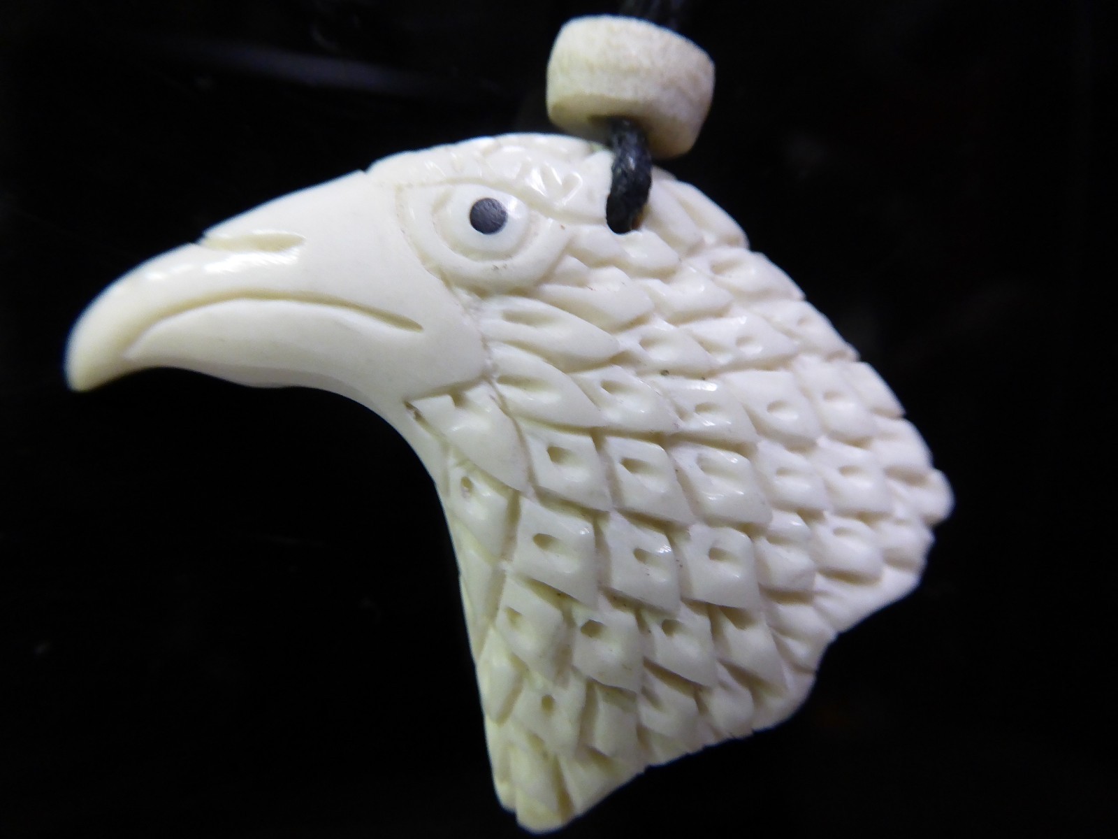 Eagle Bird Head Hand Carved Water Buffalo Bone Pendant With Cord Necklace
