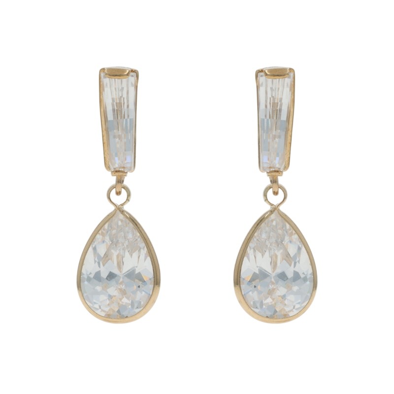 Yellow Gold Cubic Zirconia Dangle Earrings – 14k Pear 11.16ctw Pierced