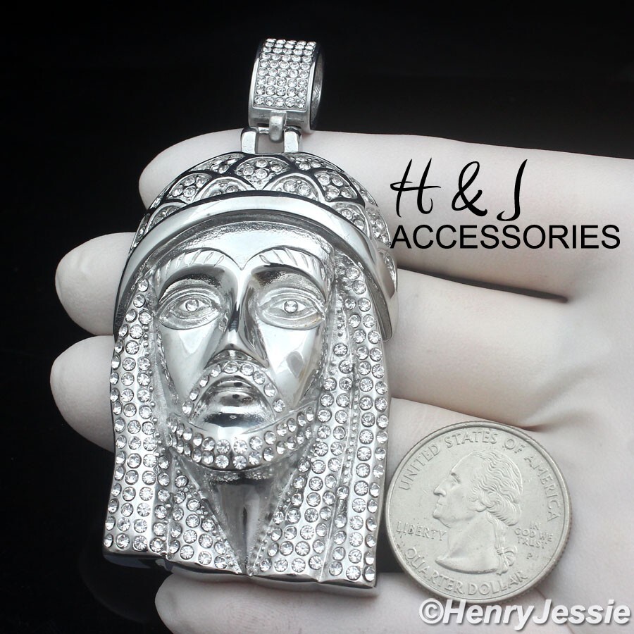 MEN STAINLESS STEEL ICY CZ HIPHOP 3D BIG JESUS HEAD PENDANT*AIP151