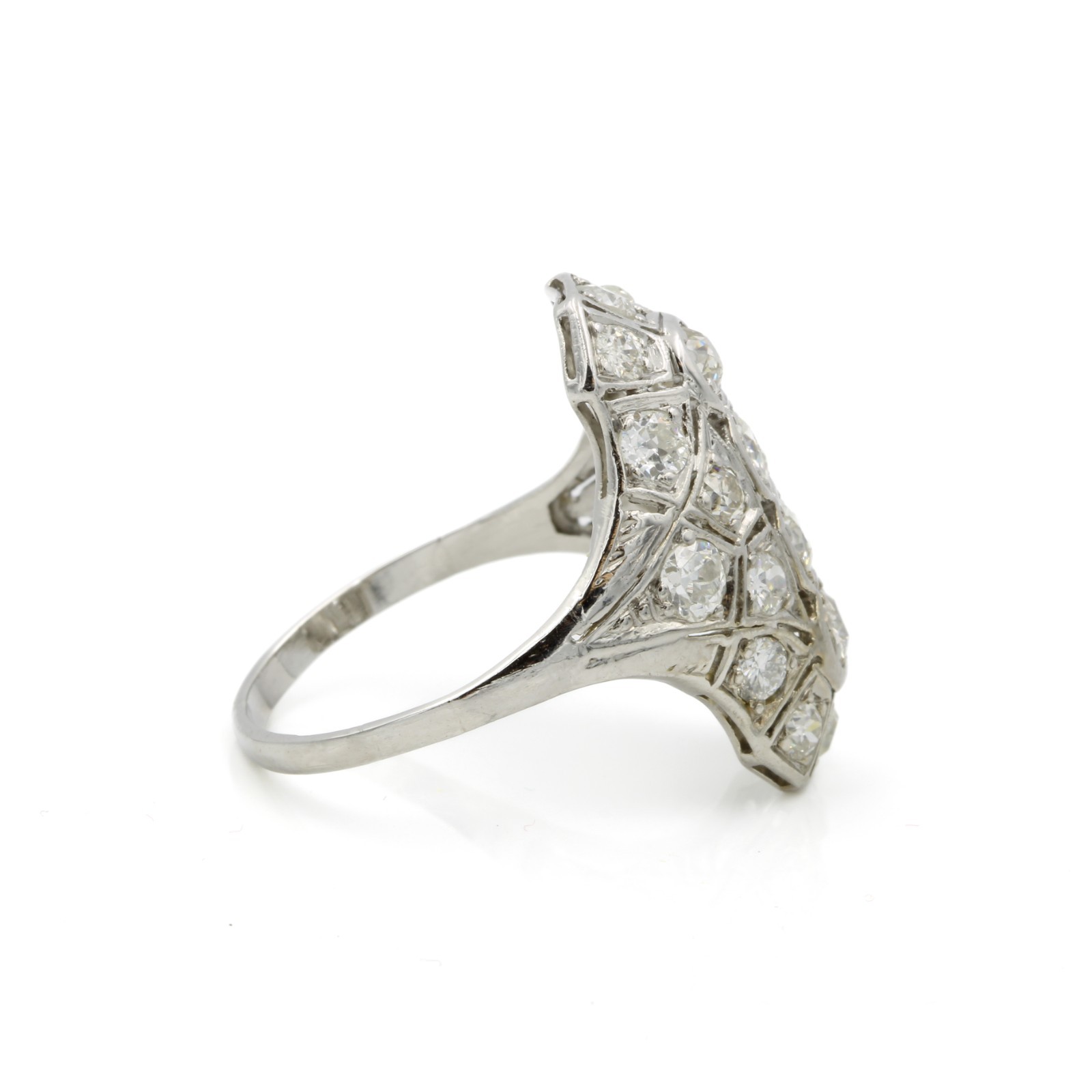 Art Deco Die Struck Platinum Old European Cut Diamond Size 8.5 Ring #E110498-4