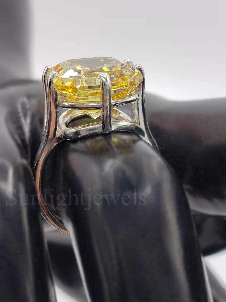 RARE 20.00 Ct Certified Treated Champagne Diamond Ring 925 Silver Prong Setting