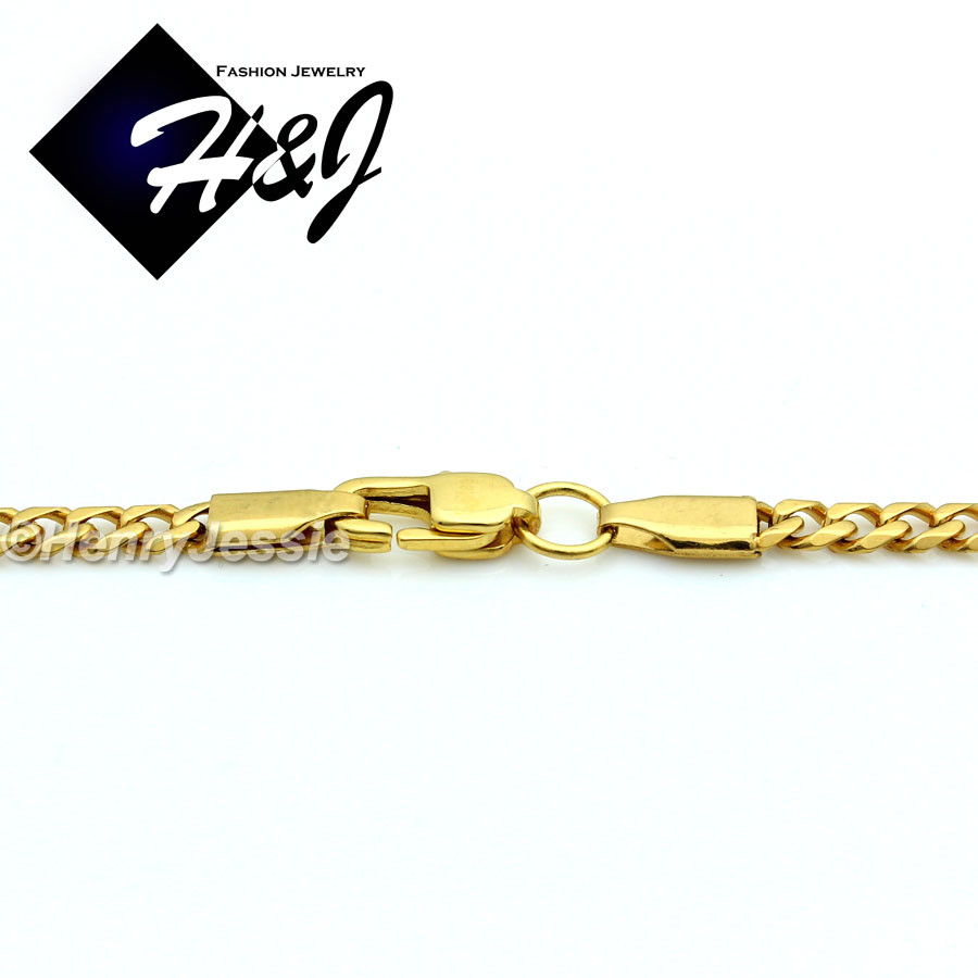 24″MEN Stainless Steel 3mm Gold Plated Cuban Curb Chain JESUS Cross Pendant*GP12