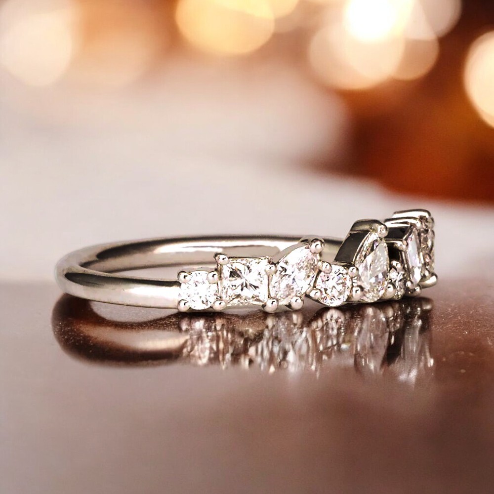Diamond Stacking Band 14K White Gold Lab Grown Pear Cut 0.60 Ct GLI HRD Ring
