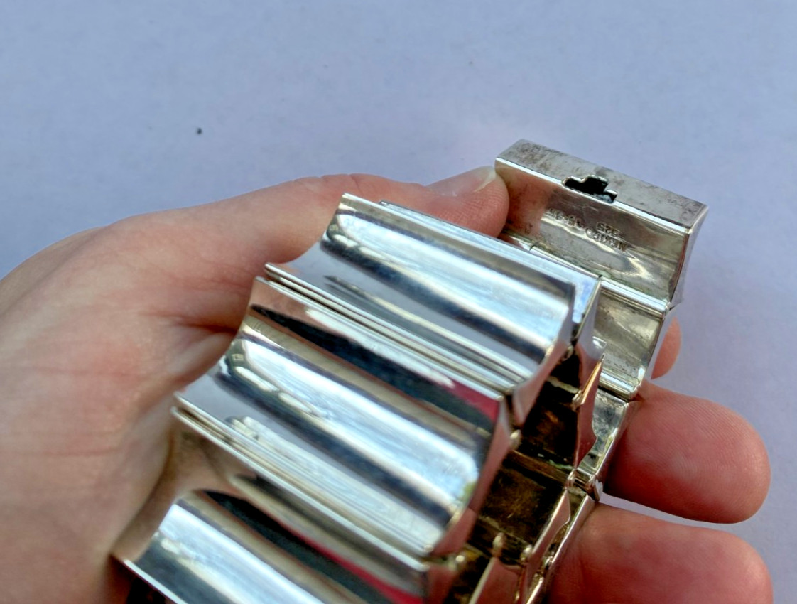 Signed Mexico 925 Heavy Sterling Silver Modern Wide Link Bracelet 173 Grams