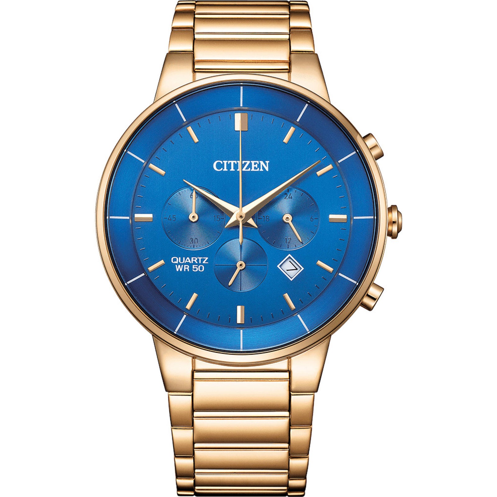 Citizen Men’s Watch Chronograph Blue Dial Yellow Gold Steel Bracelet AN8223-54L