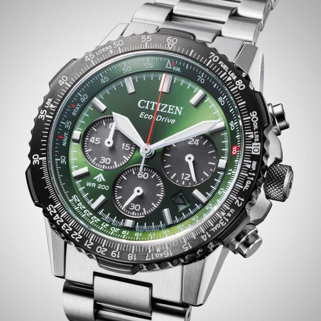 Citizen Promaster Navihawk CA4664-60W Eco-Drive Chrono Green Dial 40mm Watch