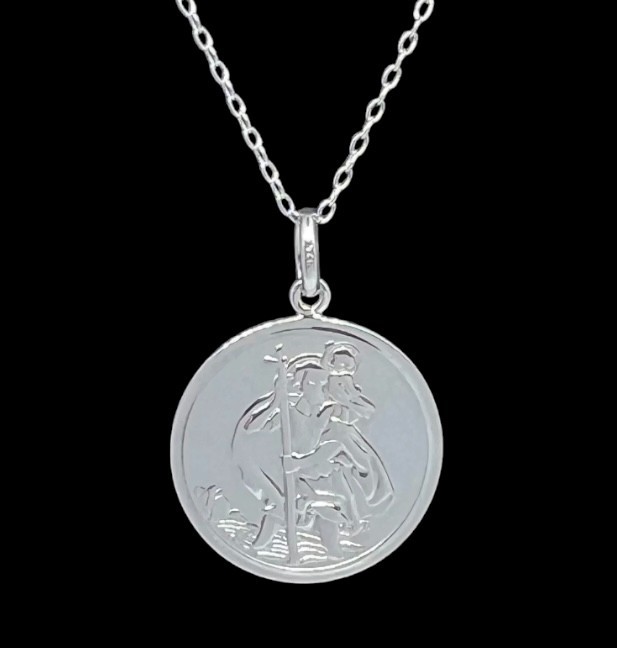 St. Christopher Pendant 21mm x 28mm 925 Sterling Silver Optional 18 – 24″ Chain