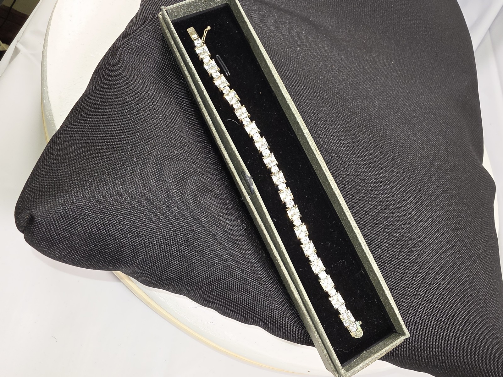 925 Sterling Silver Princess Cut CZ Tennis Bracelet Womens Gold Tone 7.25 Inch