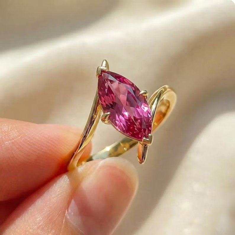 1.50 Ct Certified Marquise Cut Pink Treated Diamond Solitaire Ring 925 Silver !