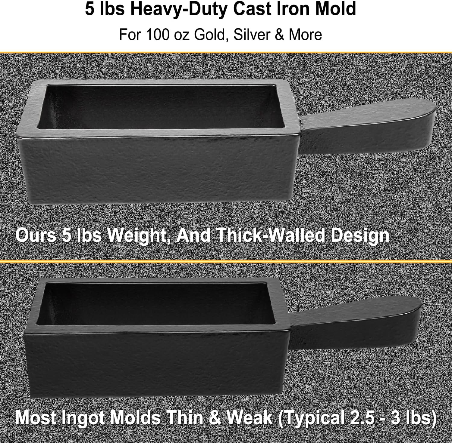 100 Oz Heavy Duty Troy Ounce Gold Bar Loaf Cast Steel Iron Ingot Mold for Meltin