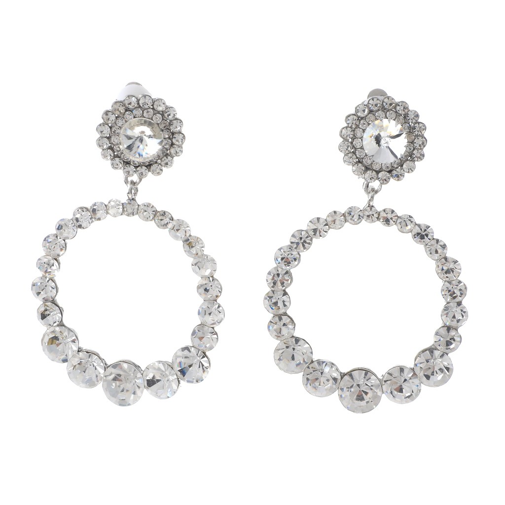 Silver Tone Metal Crystal Rhinestone Clip-On Earrings ER2639-SCL