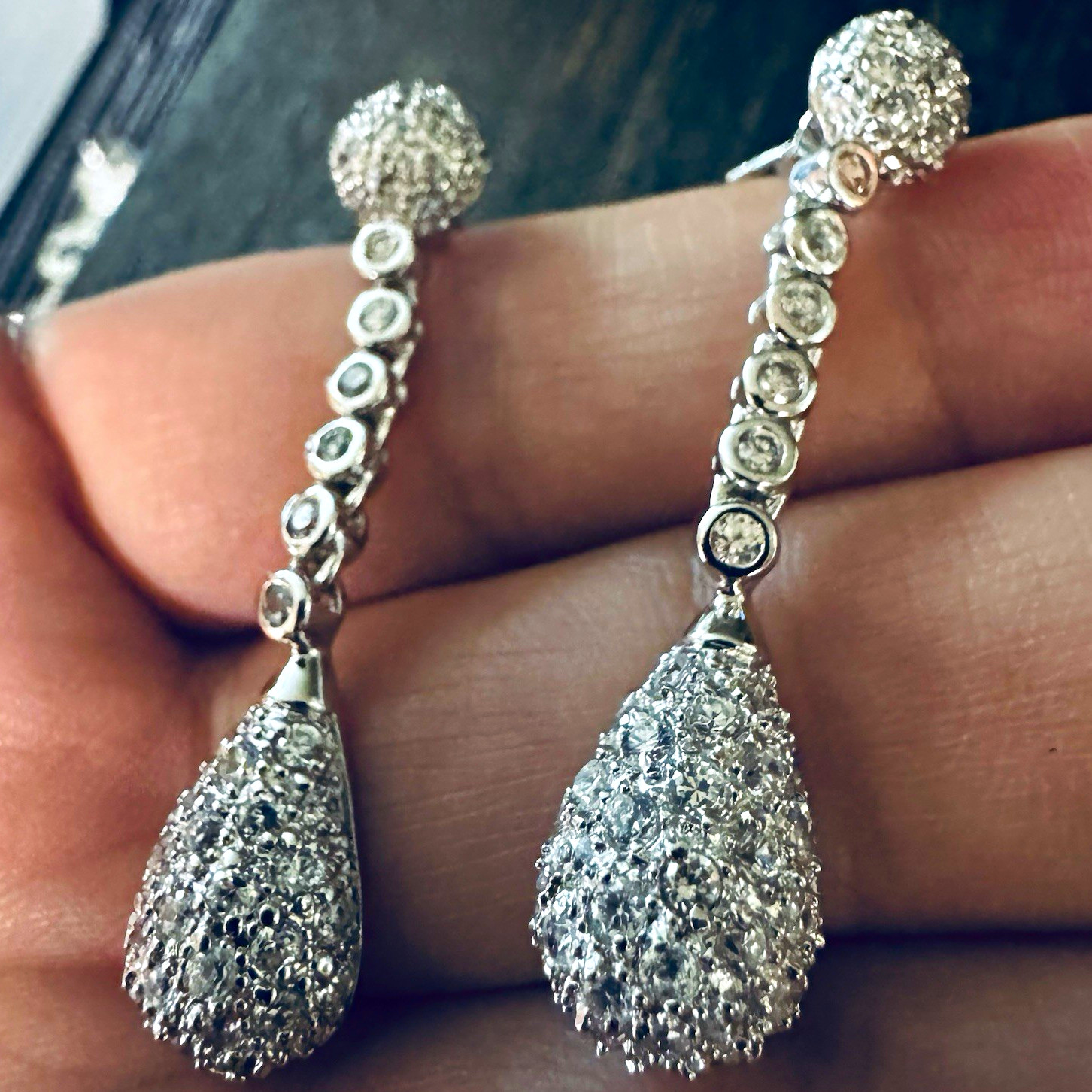 Crystal Rhinestone Teardrop Dangle Earrings 925 SS silver