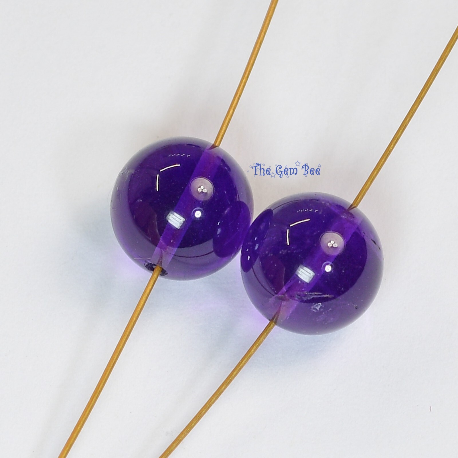 9mm Fine Gem African Purple Amethyst Smooth Sphere Round Rondelle Beads PAIR (2)