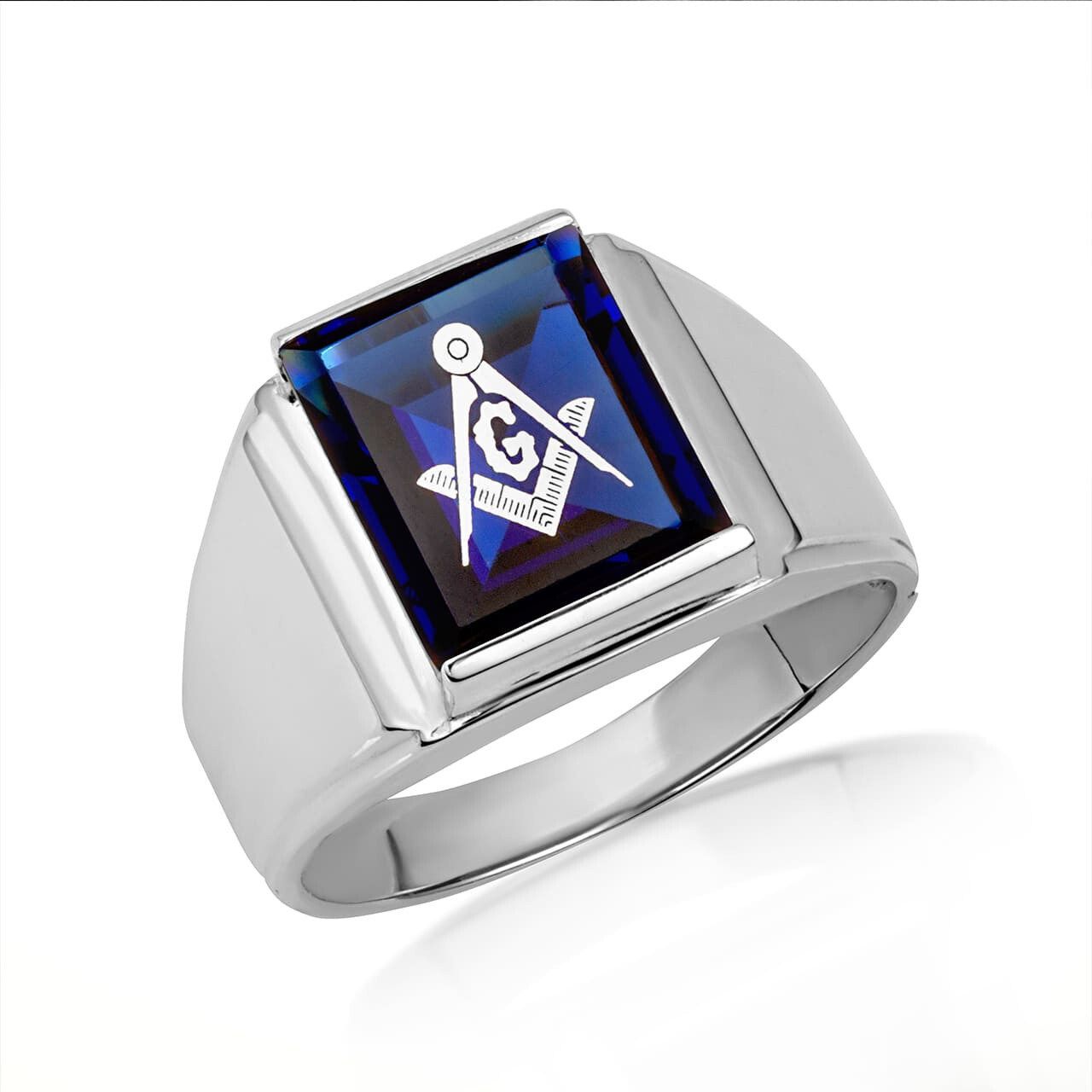 .925 Sterling Silver Men’s Symbolic Freemason Masonic CZ Stone Ring