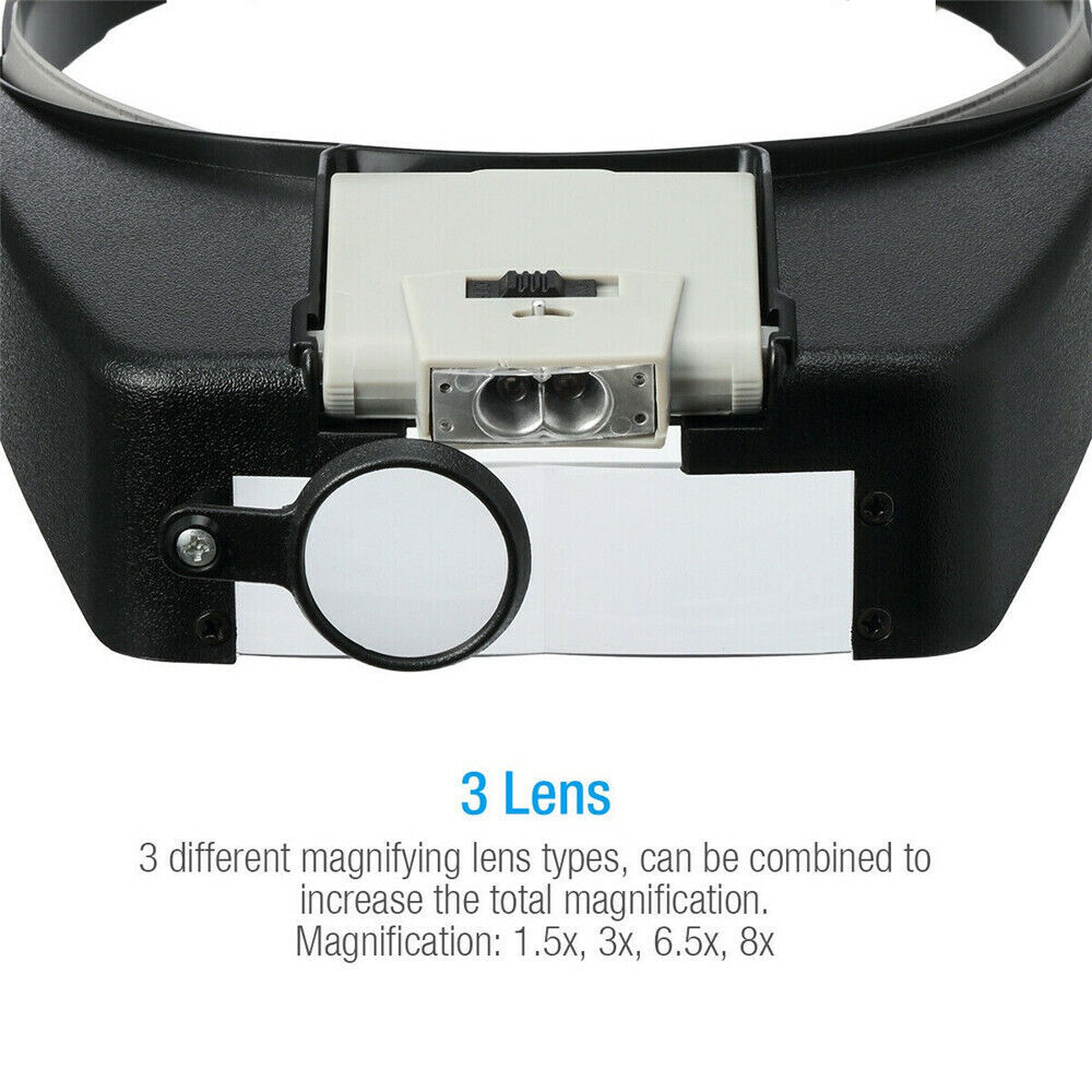 2Pcs Jewelers Head Headband Magnifier LED Illuminated Magnifying Glasses Loupe