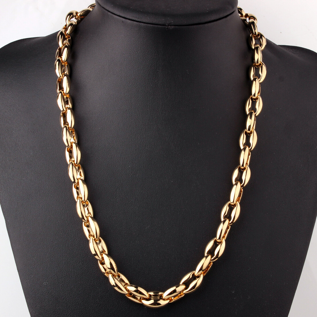 6.5/7.5/12mm Polished Silver Stainless Steel Hollow Coffee Bean Chain Necklace
