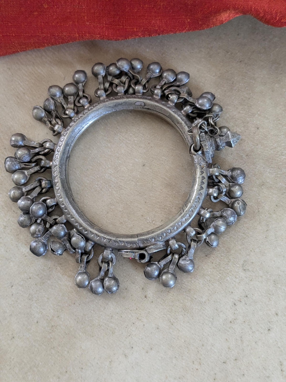 Kuchi Bangle Jingling Baubles & Bud Accent Vintage Tribal Jewelry 6″ (21496)
