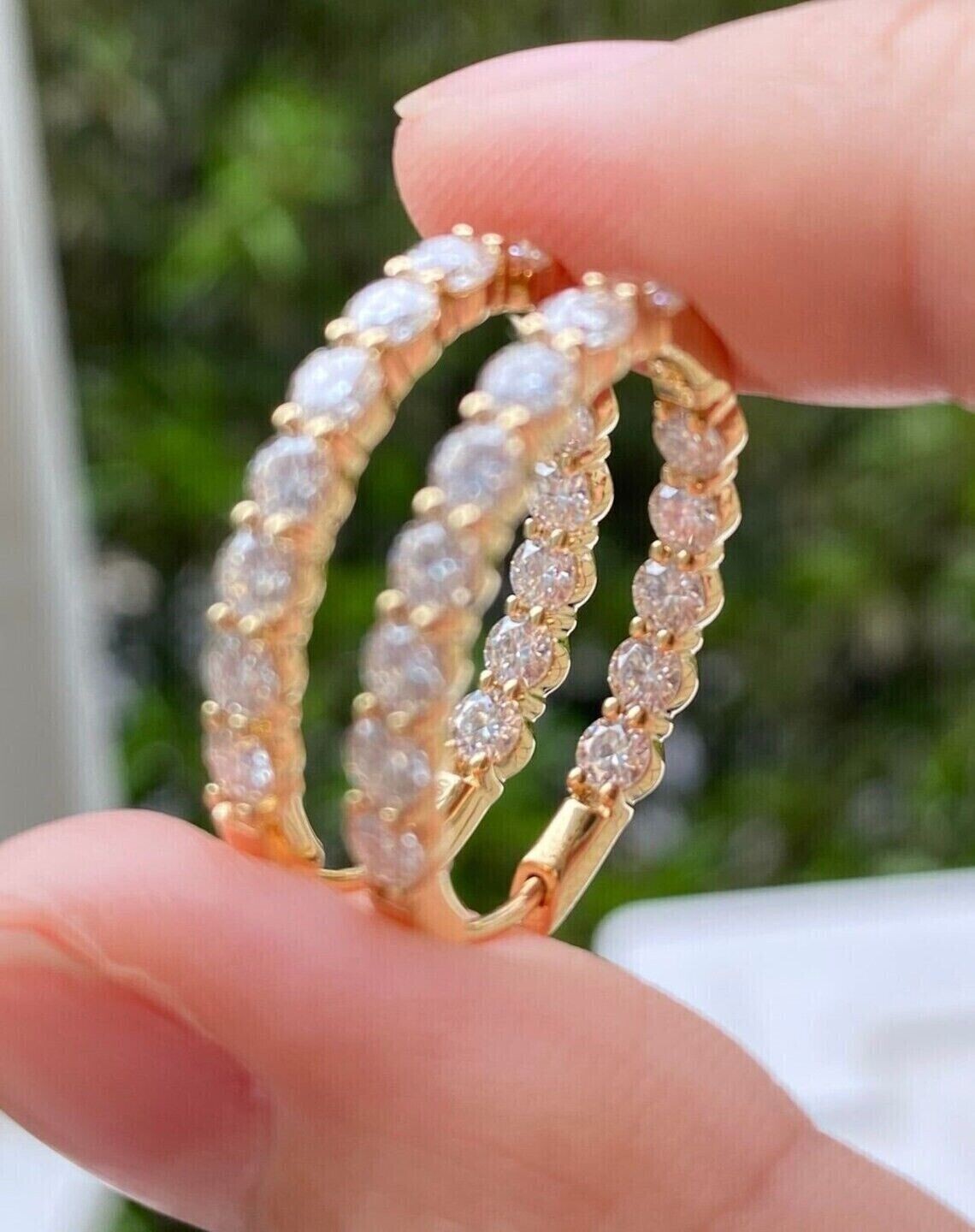 1Ct Round Cut Lab Created Diamond Inside Out Hoop Earrings 14K Yellow Gold Over