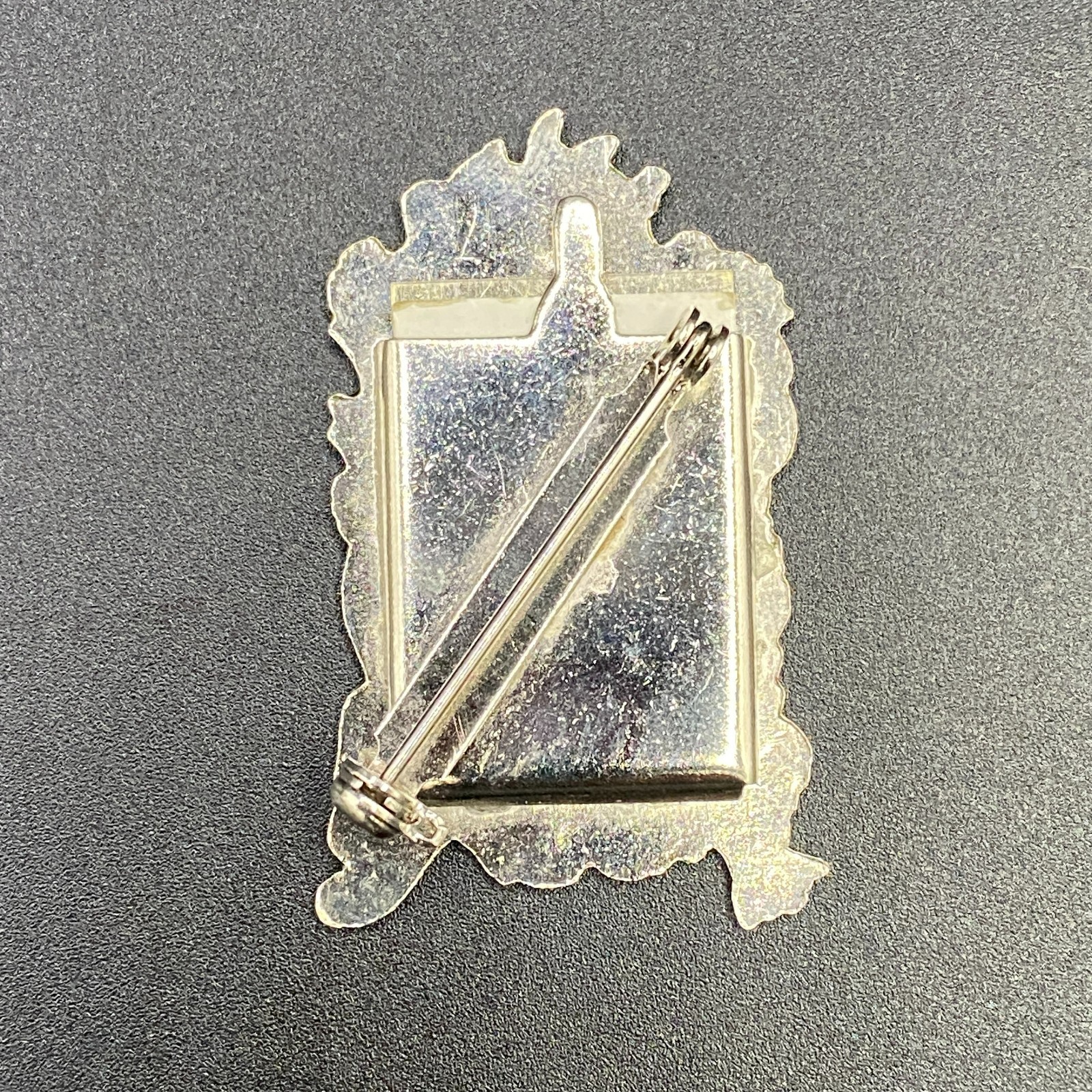 Vintage Miniature Black Silver & Gold Tone Floral Picture Frame Pin Brooch