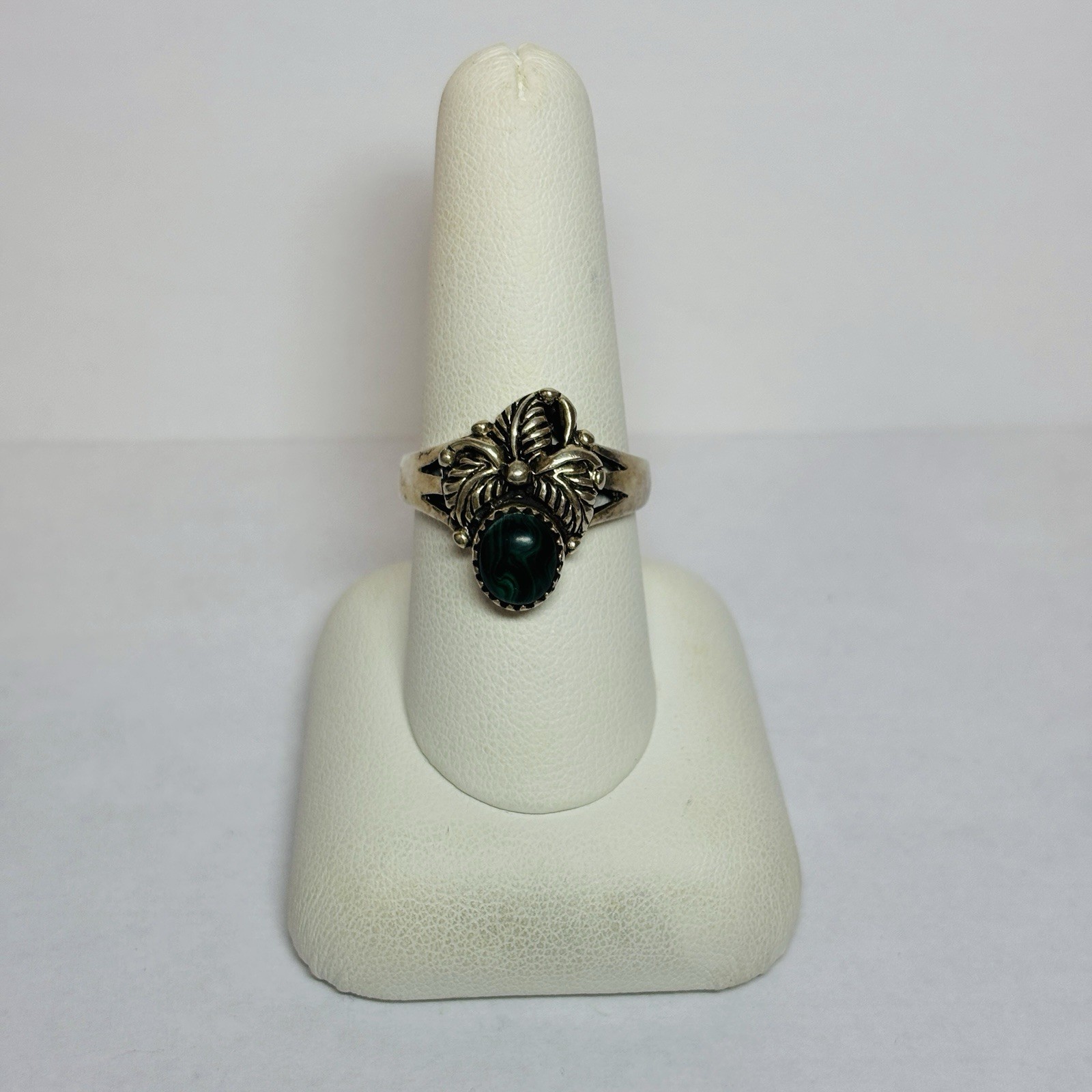 S Sterling 925 Silver Malachite Leaf Accent Ring Sz 8.75 – .19