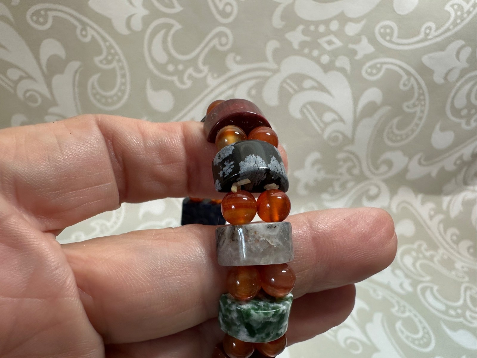 Boho Chic Bracelets Faux Turquoise Beaded Hematite Goldstone Rubber