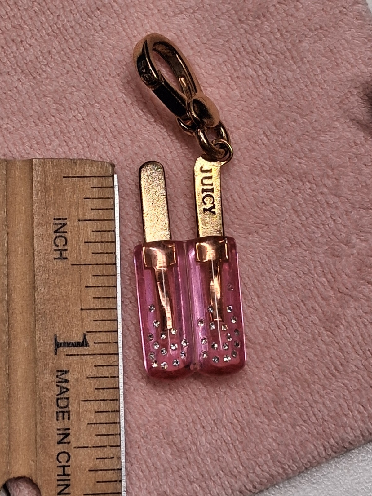 Juicy Couture Pink Popsicle Crystal Charm Pendant Gold Plated 2000’s