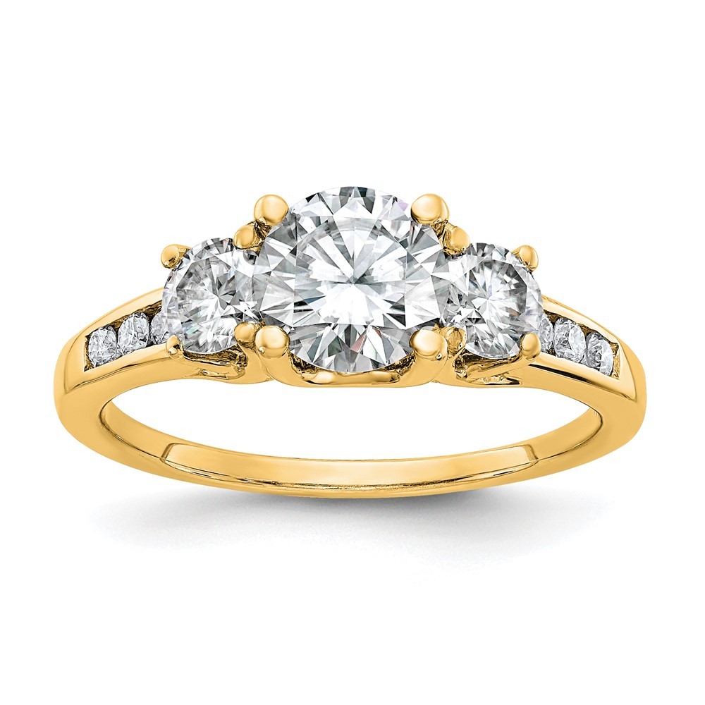 14k Yellow Gold 1.50ct. Round Cut Moissanite Three Stone Engagement Ring Size 7
