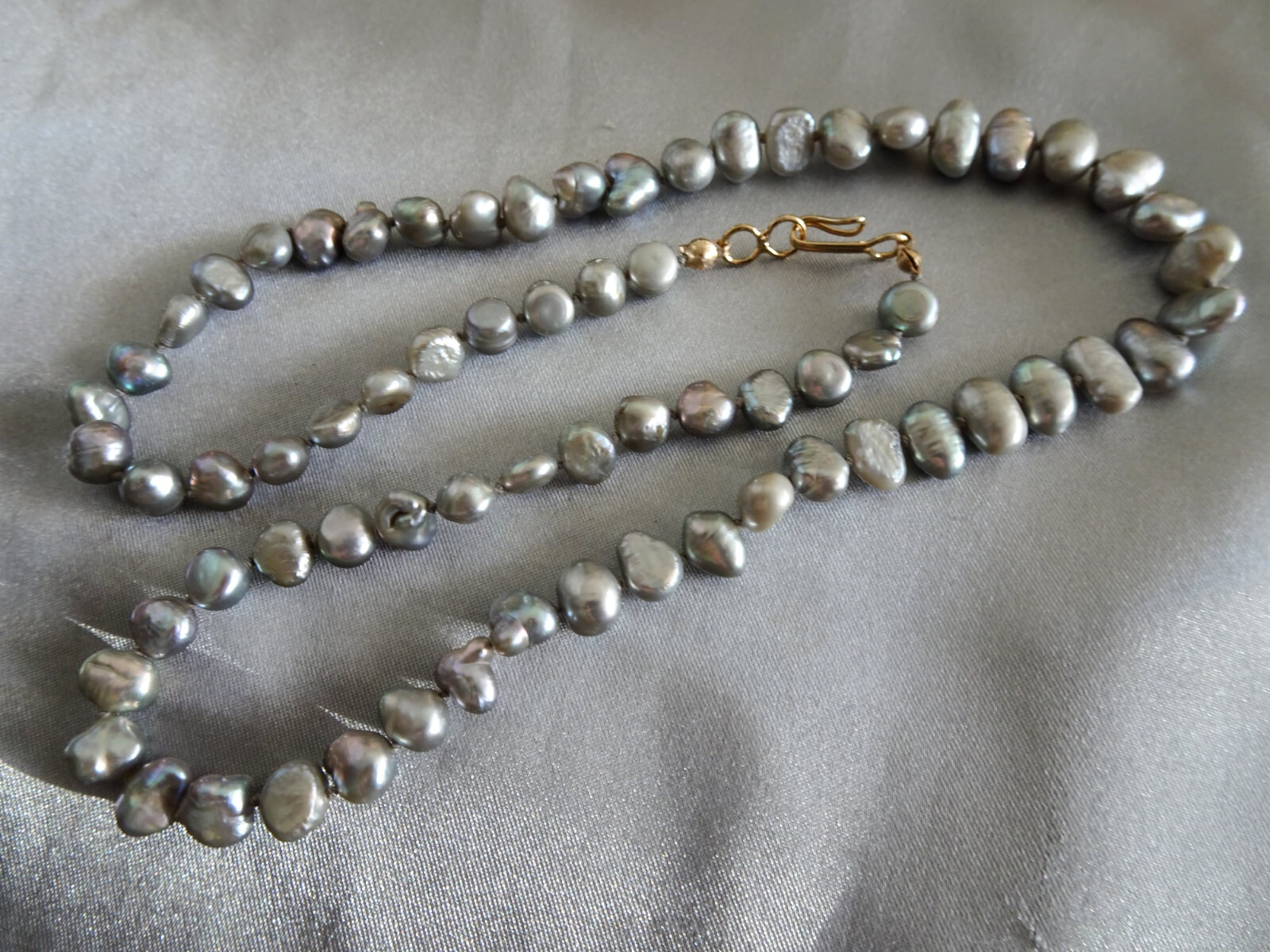19 1/2″ Hand Crafted GF Clasp Knotted Freshwater Pearl Necklace Baroque N80 DNG