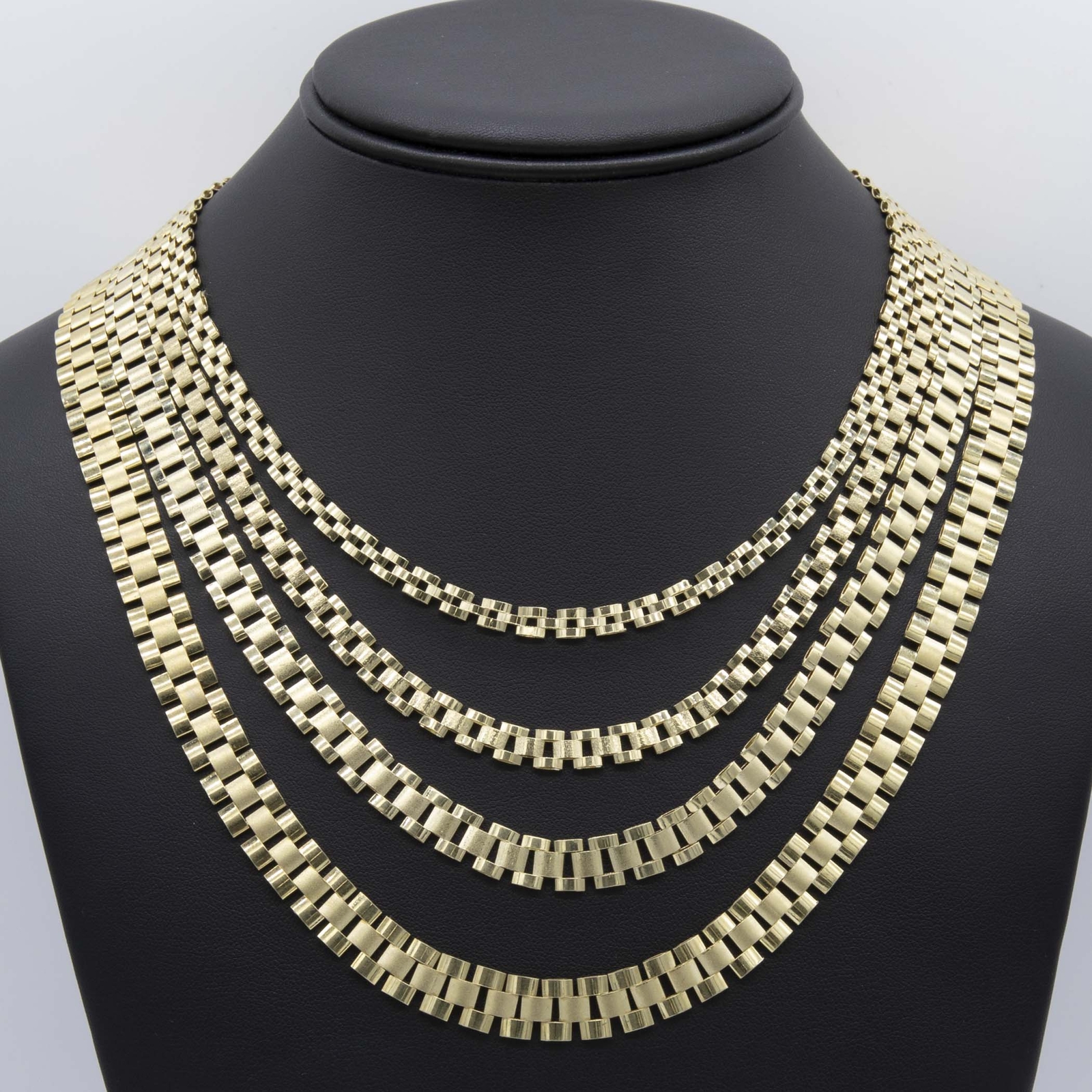 Reversible Rlx Railroad Chain Necklace Real 10K Yellow Gold All Sizes
