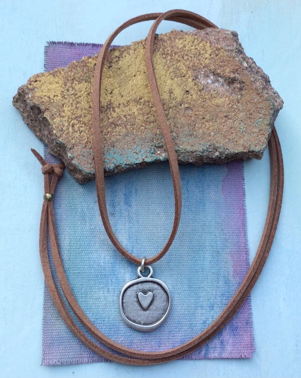 Heart Sundance Charm artisan silver jewelry Necklace suede leather cord